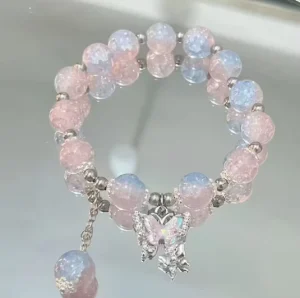 Butterfly Pendant Beaded Bracelet for Women Butterfly Charm Bracelet Sparkling Accents NS8039399