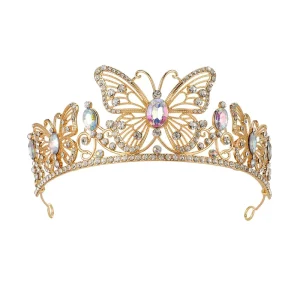 Butterfly Rhinestone Crown Tiara Multicolor Alloy Crystal Bridal Wedding Crown Birthday Party Pageant Hair Accessories