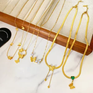 Butterfly Tassel Necklace Real Gold Plated Solid Stainless Steel Necklace Light Luxury Zircon Versatile