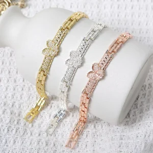 Butterfly Zircon Charm Bangle for Women Rose Gold Plated Copper Open Cuff Adjustable Elegant Versatile Fashion Jewelry