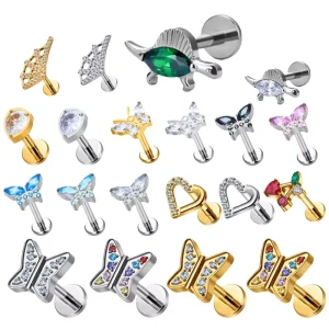 Butterfly Zircon Lip Ring G23 Titanium Alloy Ear Stud Unisex Body Jewelry Medical Material Nose Fashion Wedding Gift