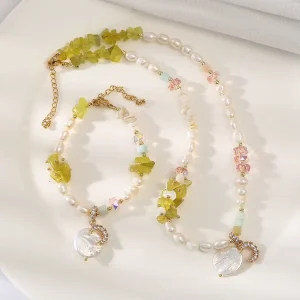 Button Baroque Pearl Adjustable Chain Zircon Moon Pendant Bracelet Versatile Fashion Jewelry for Female Party Dating Decor Gift