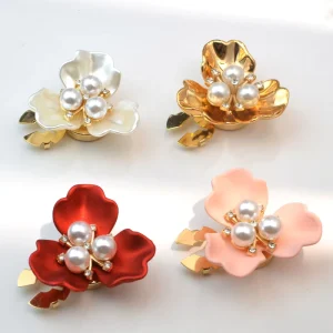 Button Covers Cufflinks Triple Flower Pearl Petal Shape Rhinestone Zinc Alloy Electroplated Shirt Trim