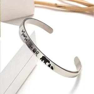 C Shape Open Stainless Steel Bracelet Mother’s Day Trendy Mama Bear Initial Bracelet for Mother