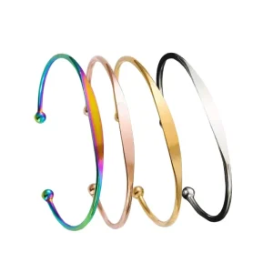 C Shape Stainless Steel Women’s Diamond Charm Bracelets Rose Gold Plated 18cm Width Fashionable Classic Christian