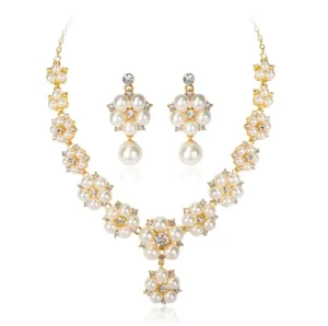 CA419 Fashion Pearls Jewelry Set Customize Pearls Jewelry Set Flower Pearls Necklace and Earrings Set