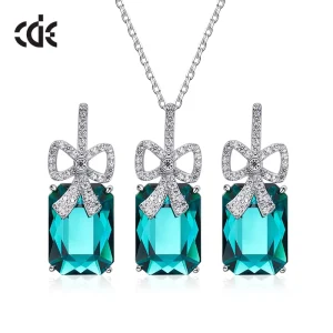 CDE YP1354 S YE1340A Fashion Jewelry 925 Sterling Silver Amethyst Square Necklace Jewelry Set