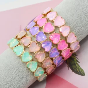 CENDA Bohemia Fashion Jewelry Handmade Heart Crystal Rhinestone Charm Elastic Enamel Bracelet Zinc Alloy for Women’s Gift