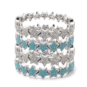 CENDA Bohemian Colorful Star Crystal Beads Stacked Bangles Zinc Alloy Elastic Enamel Tile Bracelet for Women