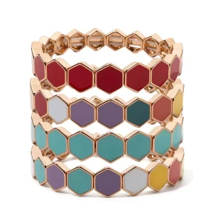 CENDA Custom Color New Design Stretch Zinc Alloy Bracelet Honeycomb Enamel Tile Beads Bracelet for Women Gift