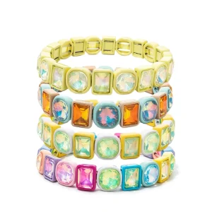 CENDA New Handmade Bohemian Zinc Alloy Elastic Enamel Bracelet Colorful Crystal Beads Stacked Bangles for Women Gift