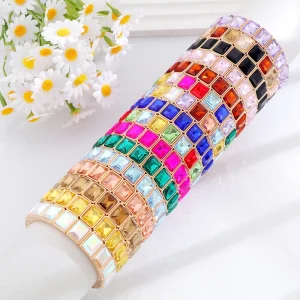CENDA Trendy New Arrival Alloy Stretchable Colorful Glass Bracelet Fashionable Enamel Elastic Geometric Bracelet for Women
