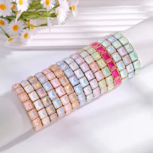 CENDA Trendy New Arrival Square Drill Twinkle Twinkle Diamond Gemstone Bohemian Style Women’s Colorful Enamel Alloy Bracelet