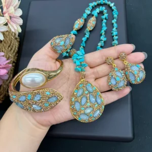 CH HDN2036 Trendy Crystal Stone Color Necklace, Druzy Pearl Crystal Stone Jewelry, Crystal Bracelet Necklace Earring Ring Jewelry