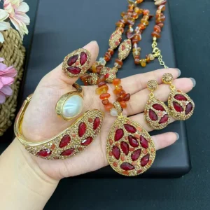 CH HDN2038 Trendy Crystal Stone Color Necklace, Druzy Pearl Crystal Stone Jewelry, Crystal Bracelet Necklace Earring Ring Jewelry