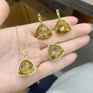 CH LAN2064 Colorful Glass Necklace Crystal Inlaid Stone Jewelry Women Fashion Copper Jewelry Set