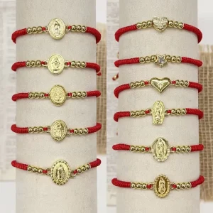 CH LAT0848 Fashion Connector Religion Charms Bracelet Red Black Braid Bracelet Mini CZ Religion Gift