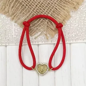 CH LAT0860 Simple Design Adjustable Rope Bracelet CZ Vingir Mary Charm Bracelet Gold Plated Copper Heart Charm Bracelet