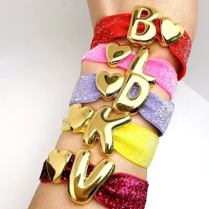 CH LHB1347 Gold Plated Heart Letter Charm Elastic Ribbon Bracelet Heart Charm Rope Women Bracelet