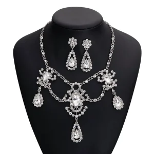 CH010 Bridal Jewelry Set Women Rhinestones Necklace Earring Set Crystal Jewelry Set