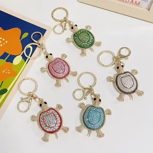 CH6137 Fashion Rhinestones Tortoise Key Chain Korean Style Alloy Gold Key Chain Handbag Accessories
