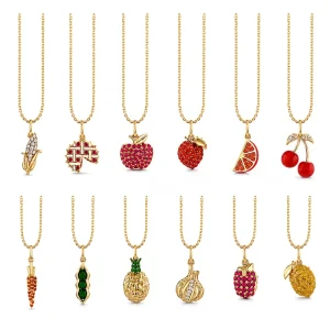 CHICNNA Summer New Cute 3D Fruit Vegetable Pendant Necklace 18K Gold Plated CZ Strawberry Charm Jewelry For Women
