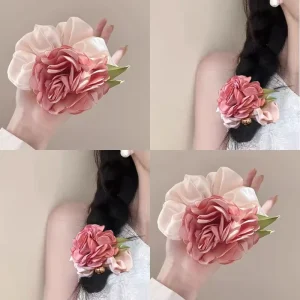 C&J Yanye Floral Series Summer Forest Camellia Hair Accessory Scrunchies Hair Rope High Elasticity Fabric Hair Ties