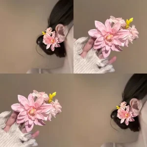 C&J Yanye Flowers Series Peach Gentle Pink Hibiscus Girl Alligator Hairpin Accessories Hair Fork