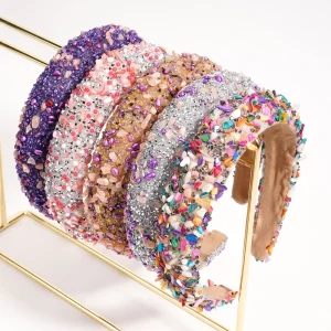 CLARMER Colorful Crystal Sponge Hairband for Women Fashion Candy Colored Crystal Paste Hair Hoop Advanced Hair Accessories