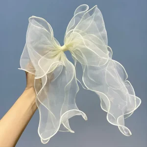 CLARMER Elegant Fashion Hair Accessories for Women Hair Spring Clip Solid Color Ponytail Barrette Large Organza Bow Hair Clip