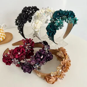 CLARMER Europe and America Senior Texture Wide Flower Women Hair Accessory Handmade Custom Diamond Baroque Headband