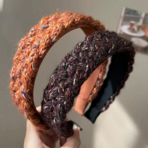 CLARMER High Crown Slimming Customized Hair Band Yarn Headband Women’s Boho Color Block Plaid Woven Wide Band Hair Accessory