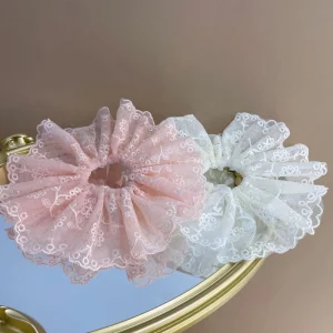 CLARMER New Fashion Women Hair Accessories Lace Embroidery Bow Knot Oversize Large Hair Tie Scrunchies