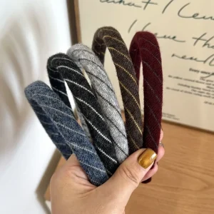 CLARMER New Winter Fashion Hair Accessories Wholesales Simple Solid Color Stripe Thin Fur Headband for Girls