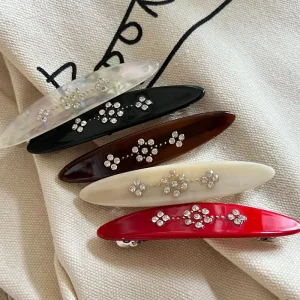 CLARMER New Women Hair Accessories Fashion Acetate Flower Crystal Rhinestone Ponytail Barrette Clips