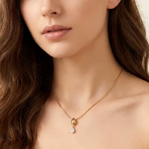 CLIORO Sweat Resistant Stainless Steel Elegant Double Teardrop Zircon Pendant Necklace Thin Snake Chain Ladies Accessories