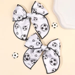 CN 2Pcs New Fashion Handmade Satin Print Football Hair Bow Clip Girls Soccer Sports Fans Hair Clip Accessories