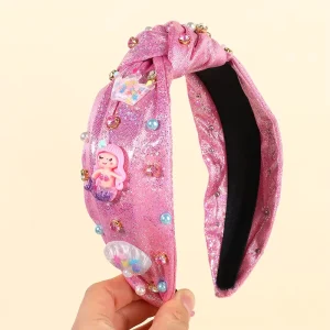 CN Summer Fashion Bowknot Mermaid Headband Sparkly Glitter Fabric Rhinestone Hairband Girls Beach Accessories
