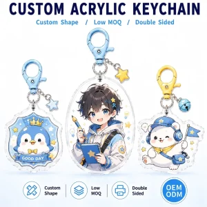 CNAWO Custom Clear Acrylic Keychain UV Printed Charms Low MOQ Market Stall Supply