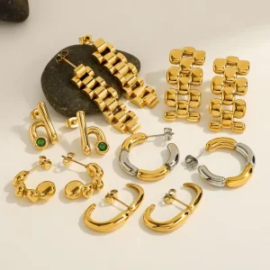 COOL New Arrival Stainless Steel 18K Gold Plated Trendy Stud Earrings Unisex Jewelry Set