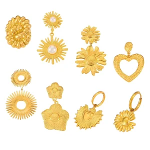 COOL Women Trendy Stainless Gold Fashion Earrings Gold Plated Earring Set