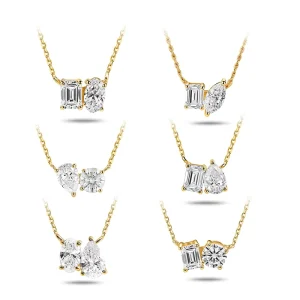 CTW 0.5CT Diamond Pendant 10K Solid Gold Toi Et Moi Style Lab Grown Diamond Necklace