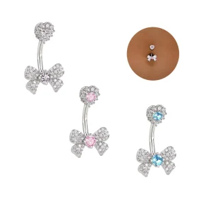 CZ Bowknot Navel Piercing Belly Piercing Stainless Steel Body Jewelry for Women Men