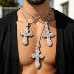 CZ Cross Pendant Necklace for Men Hip Hop Iced Out Jewelry