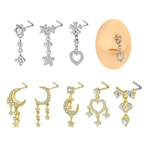 CZ Dangle Nose Piercing Jewelry 20G Nose Rings Studs for Women L Shape Nose Jewelry Fashion Piercing Trendy Design
