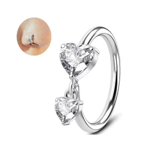CZ Heart Nose Hoop Rings Body Jewelry Piercing Stainless Steel Nose Jewelry