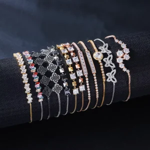 CZ Zirconia Crystal Slide Adjustable Cross Bracelet Trendy Wedding Jewelry Gift for Rhodium Water Drop