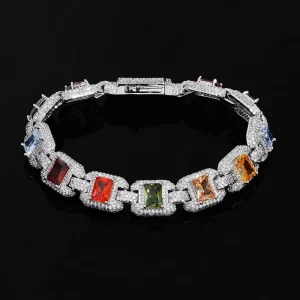 Cadena Cubana 12mm Brass Colorful CZ Baguette Cuban Link Chain Iced Out Hip Hop BraceletCustom Jewelry