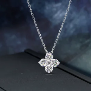 Cadermay Fashion Jewelry Moissanite 925 Sterling Silver Charm Four Leaf Clover Pendant Necklace Woman Gift