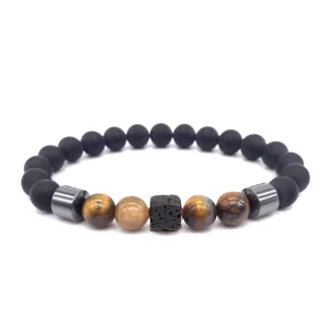Calm Tiger Eye Glitter Stone Bracelet for Men Black Agate With Frosted Volcanic Block Charm Men’s Bangle